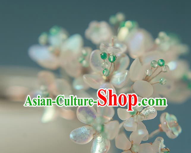 Chinese Handmade Pearls Tassel Hair Stick Traditional Ming Dynasty Hanfu Pear Blossom Hairpin