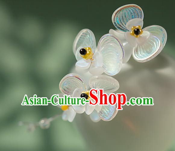Chinese Handmade Crystal Hair Stick Traditional Ming Dynasty Hanfu Phalaenopsis Hairpin
