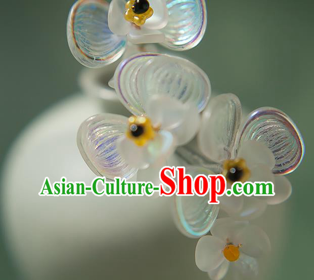 Chinese Handmade Crystal Hair Stick Traditional Ming Dynasty Hanfu Phalaenopsis Hairpin