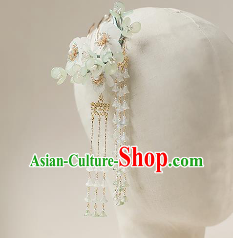 Chinese Handmade Green Flowers Hair Stick Traditional Tang Dynasty Princess Tassel Hairpin