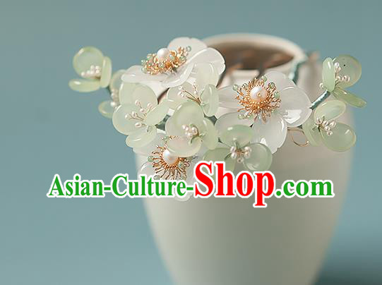 Chinese Handmade Green Flowers Hair Stick Traditional Tang Dynasty Princess Tassel Hairpin