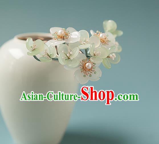 Chinese Handmade Green Flowers Hair Stick Traditional Tang Dynasty Princess Tassel Hairpin