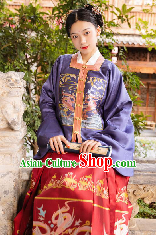 China Traditional Ming Dynasty Noble Woman Hanfu Apparels Ancient Patrician Mistress Historical Clothing Full Set