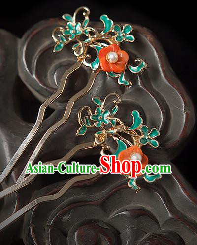 Chinese Handmade Hair Comb Traditional Ming Dynasty Princess Red Plum Hairpin