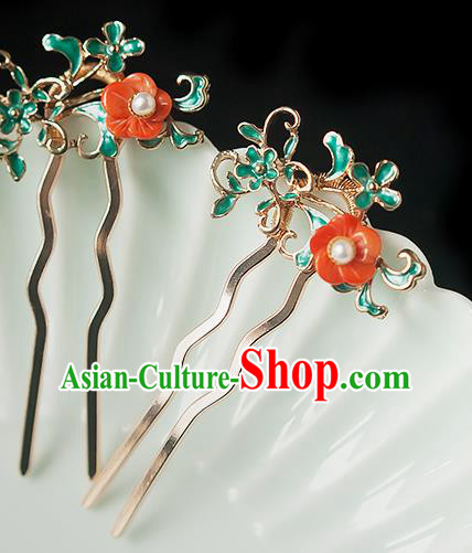 Chinese Handmade Hair Comb Traditional Ming Dynasty Princess Red Plum Hairpin