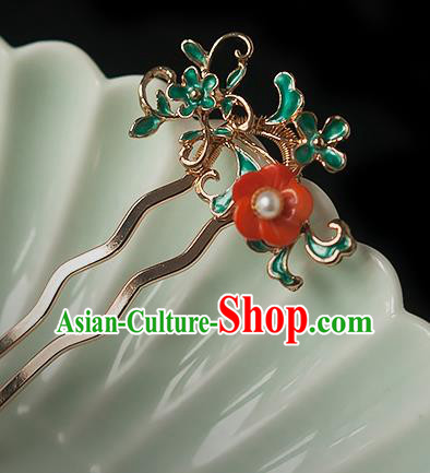 Chinese Handmade Hair Comb Traditional Ming Dynasty Princess Red Plum Hairpin