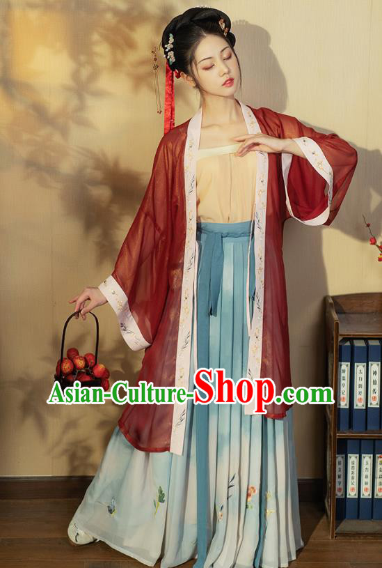 China Ancient Young Beauty Hanfu Dress Garment Traditional Song Dynasty Nobility Lady Costumes