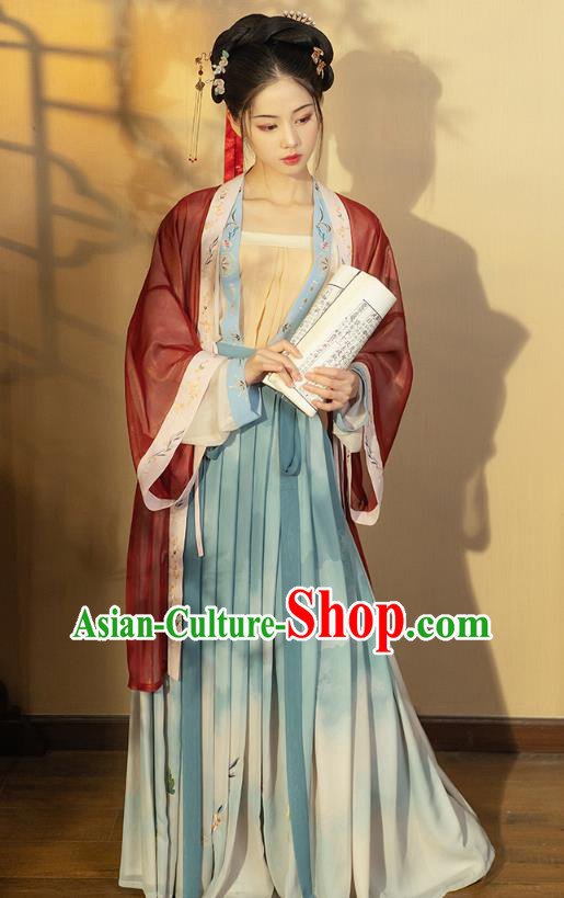 China Ancient Young Beauty Hanfu Dress Garment Traditional Song Dynasty Nobility Lady Costumes