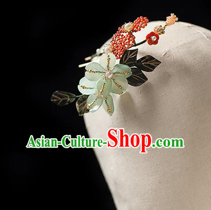 Chinese Handmade Red Beads Hair Stick Traditional Song Dynasty Princess Flowers Hairpin
