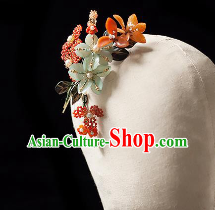 Chinese Handmade Red Beads Hair Stick Traditional Song Dynasty Princess Flowers Hairpin