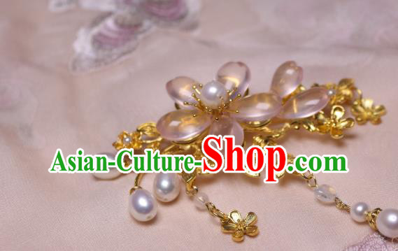 Chinese Traditional Ancient Princess Sakura Hairpin Handmade Tang Dynasty Rose Quartz Hair Stick