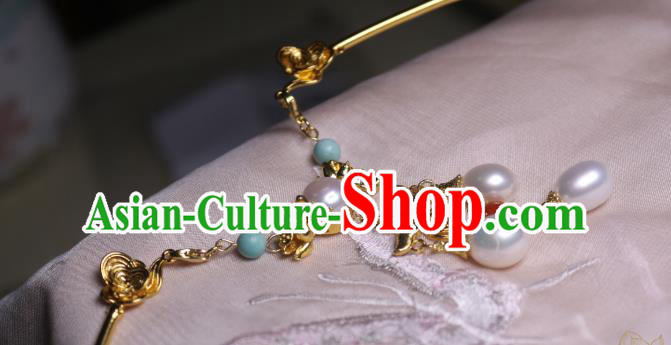 China Traditional Tang Dynasty Golden Lotus Necklet Accessories Handmade Hanfu Pearls Tassel Necklace