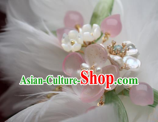 Chinese Handmade Shell Flowers Hair Stick Traditional Ancient Princess Pink Peach Blossom Hairpin
