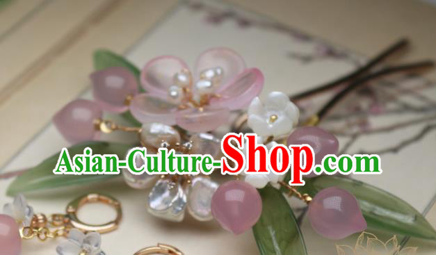 Chinese Handmade Shell Flowers Hair Stick Traditional Ancient Princess Pink Peach Blossom Hairpin