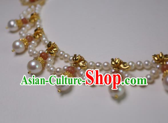 China Traditional Tang Dynasty Agate Necklet Accessories Handmade Hanfu Pearls Necklace