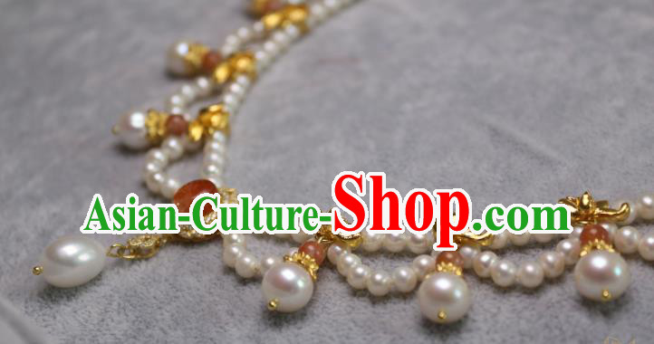 China Traditional Tang Dynasty Agate Necklet Accessories Handmade Hanfu Pearls Necklace