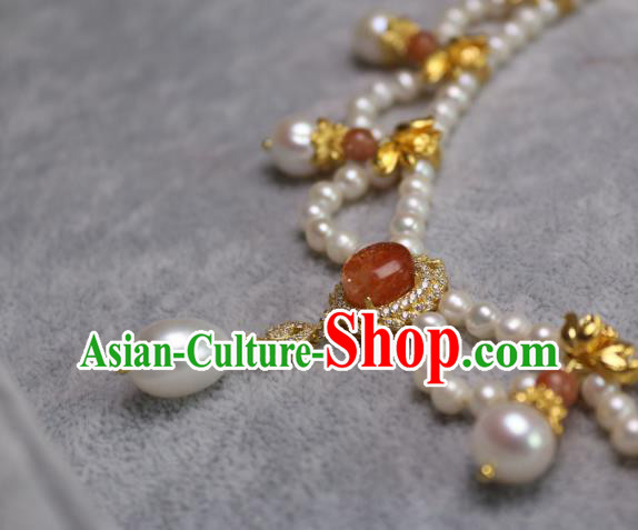 China Traditional Tang Dynasty Agate Necklet Accessories Handmade Hanfu Pearls Necklace