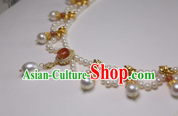 China Traditional Tang Dynasty Agate Necklet Accessories Handmade Hanfu Pearls Necklace