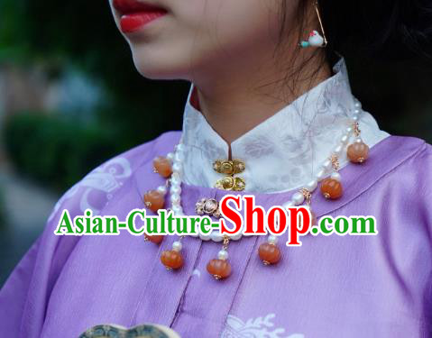 China Traditional Ming Dynasty Pearls Necklet Accessories Handmade Hanfu Agate Pumpkin Necklace