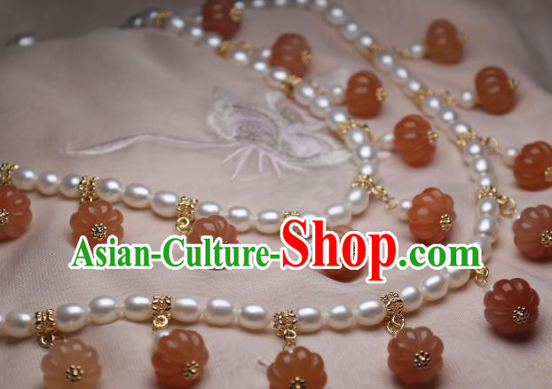 China Traditional Ming Dynasty Pearls Necklet Accessories Handmade Hanfu Agate Pumpkin Necklace