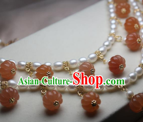 China Traditional Ming Dynasty Pearls Necklet Accessories Handmade Hanfu Agate Pumpkin Necklace