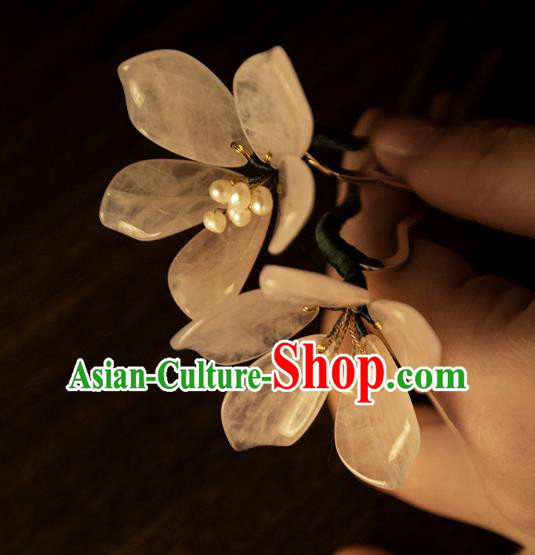 Chinese Handmade Ming Dynasty Princess Hair Stick Traditional Ancient Palace Lady Pink Mangnolia Hairpin