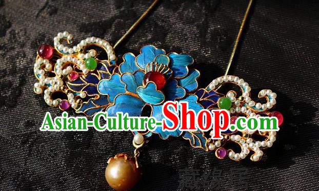 China Traditional Qing Dynasty Cloisonne Peony Necklace Accessories Handmade Necklet Pendant Jewelry