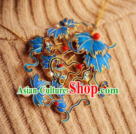 China Handmade Brooch Jewelry Traditional Qing Dynasty Grape Leaf Breastpin Accessories