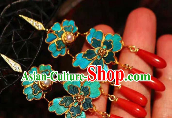China Traditional Qing Dynasty Pearls Earrings Ancient Imperial Consort Ear Jewelry