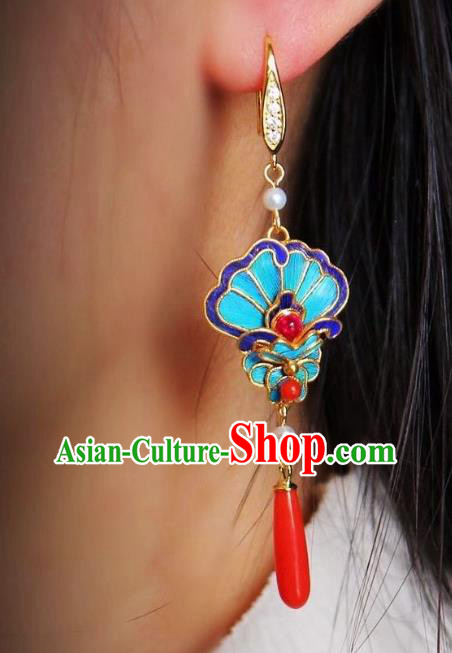 China Traditional Cheongsam Agate Earrings Classical Blueing Ear Jewelry