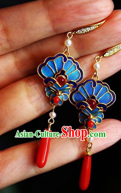 China Traditional Cheongsam Agate Earrings Classical Blueing Ear Jewelry