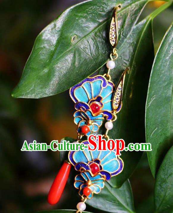 China Traditional Cheongsam Agate Earrings Classical Blueing Ear Jewelry