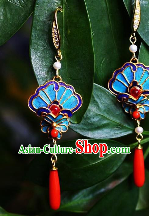 China Traditional Cheongsam Agate Earrings Classical Blueing Ear Jewelry