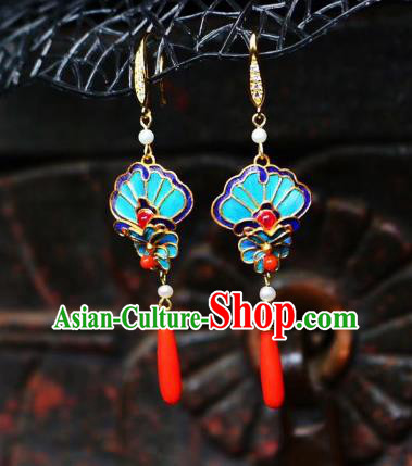 China Traditional Cheongsam Agate Earrings Classical Blueing Ear Jewelry