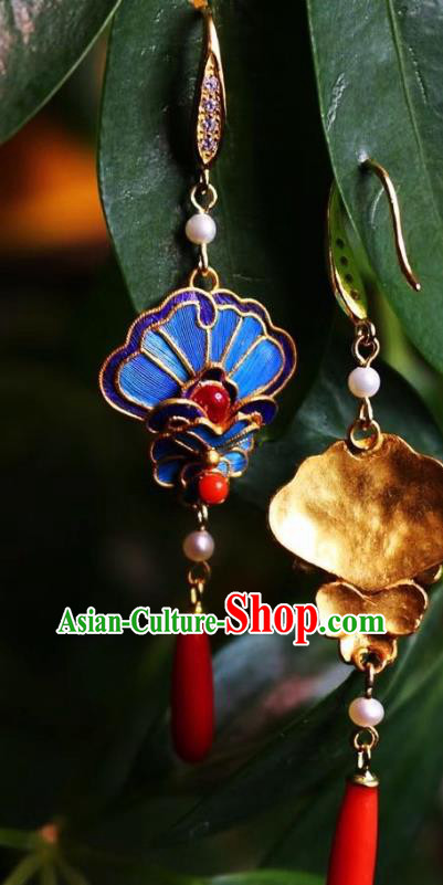 China Traditional Cheongsam Agate Earrings Classical Blueing Ear Jewelry