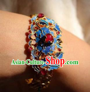 China Handmade Golden Bracelet Jewelry Traditional Qing Dynasty Garnet Bangle Accessories