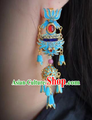 China Classical Court Garnet Ear Jewelry Traditional Cheongsam Blue Hydrangea Earrings