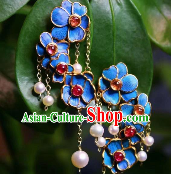 China Classical Tourmaline Ear Jewelry Traditional Cheongsam Pearls Tassel Earrings