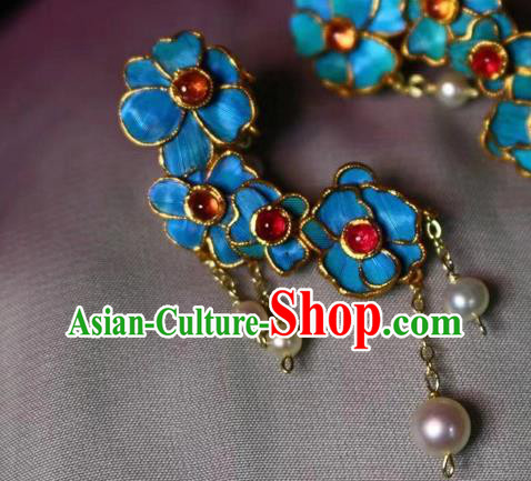 China Classical Tourmaline Ear Jewelry Traditional Cheongsam Pearls Tassel Earrings
