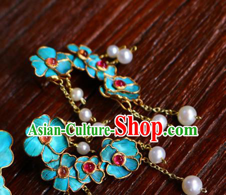 China Classical Tourmaline Ear Jewelry Traditional Cheongsam Pearls Tassel Earrings
