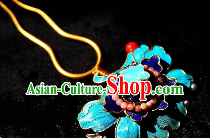 Chinese Handmade Qing Dynasty Blueing Hair Stick Traditional Ancient Imperial Consort Tourmaline Beads Hairpin