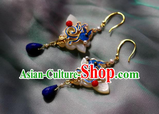China Classical Lapis Blueing Ear Jewelry Traditional Cheongsam Jade Earrings
