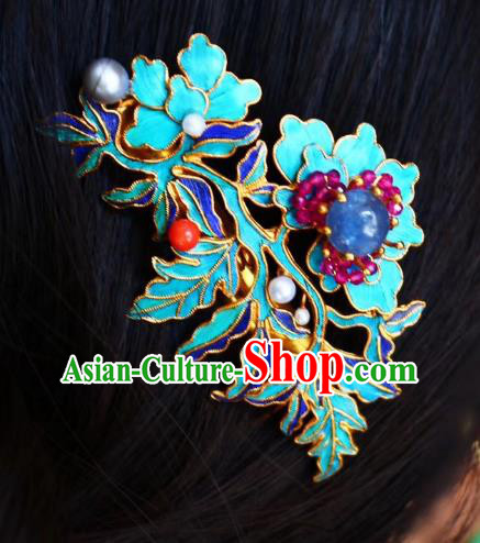 Chinese Handmade Blueing Hair Comb Traditional Ancient Qing Dynasty Lapis Hairpin