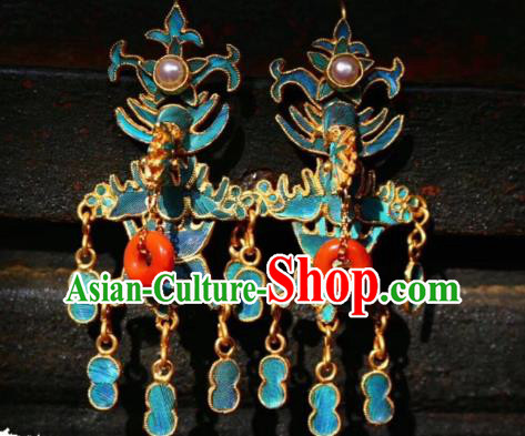 China Classical Agate Peace Buckle Ear Jewelry Traditional Cheongsam Pearls Earrings