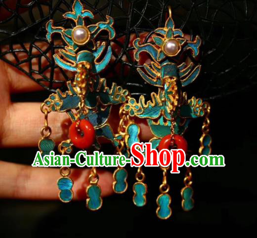China Classical Agate Peace Buckle Ear Jewelry Traditional Cheongsam Pearls Earrings