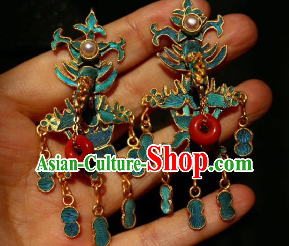 China Classical Agate Peace Buckle Ear Jewelry Traditional Cheongsam Pearls Earrings
