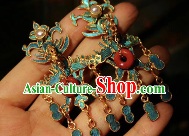 China Classical Agate Peace Buckle Ear Jewelry Traditional Cheongsam Pearls Earrings
