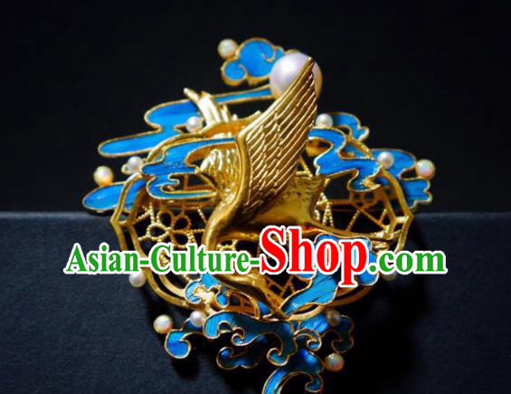 China Traditional Ancient Qing Dynasty Cloisonne Agate Jewelry Handmade Golden Crane Brooch Accessories