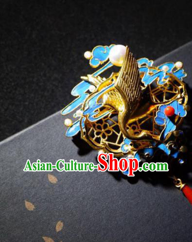 China Traditional Ancient Qing Dynasty Cloisonne Agate Jewelry Handmade Golden Crane Brooch Accessories