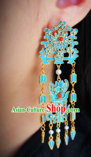 China Classical Cloisonne Chrysanthemum Ear Jewelry Traditional Cheongsam Pearls Tassel Earrings